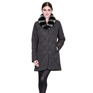 BELLE FARE Kleve Microfabric Jacket Down/Rex Rabbit Collar Black Sz Small $540